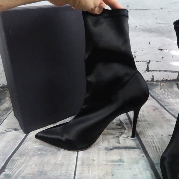 TONY BIANCO BLACK STRETCH SATIN DAVIS BOOTIES 4" HEEL SIZE 9.5 NIB - Picture 10 of 13